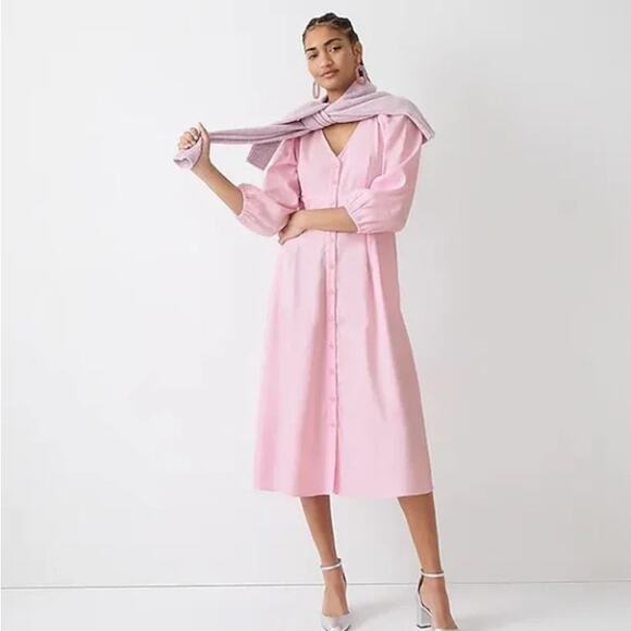 J. CREW Stretch Linen Blend Button Front Midi Dress Light Pink Sz 6 {3N25} - Picture 1 of 9